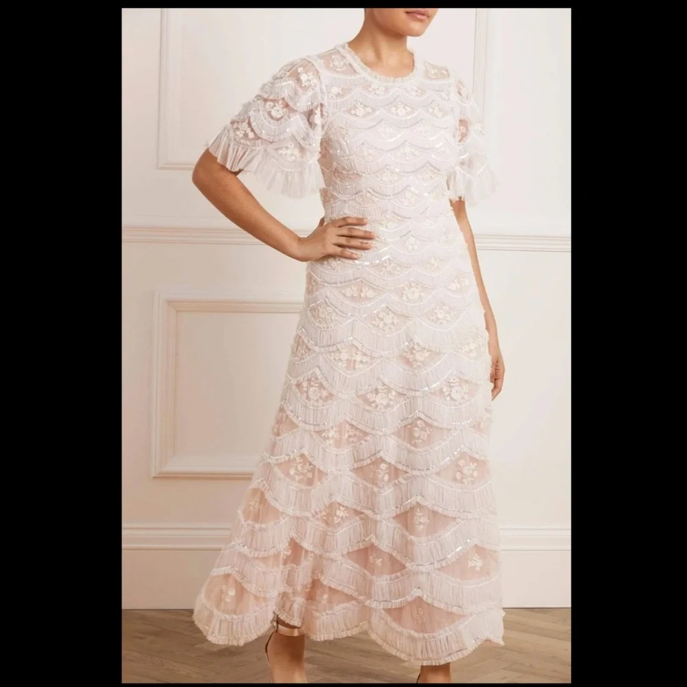 NEEDLE & THREAD WOMENS LUNETTE BLOSSOM ANKLE LENGTH GOWN DRESS SEQUIN TULLE 4 - Picture 7 of 15